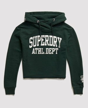 Superdry Arch Applique College Crop Női Kapucnis Pulóver MélyZöld | SKJBH0587